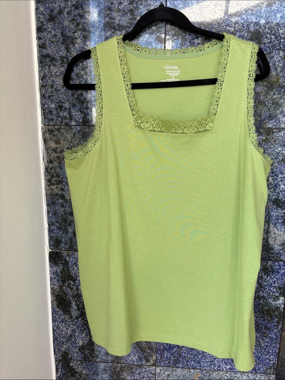 Liz & Me Lime Lace-Trim Square Neck Tank
